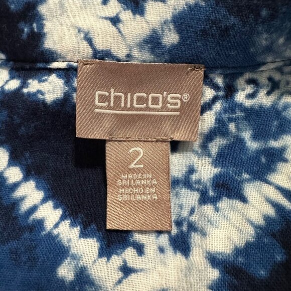 Chico’s Dress Size 2 Large Blue Tie Dye Midi Cotton Short Sleeve Boho Casual - Picture 7 of 9